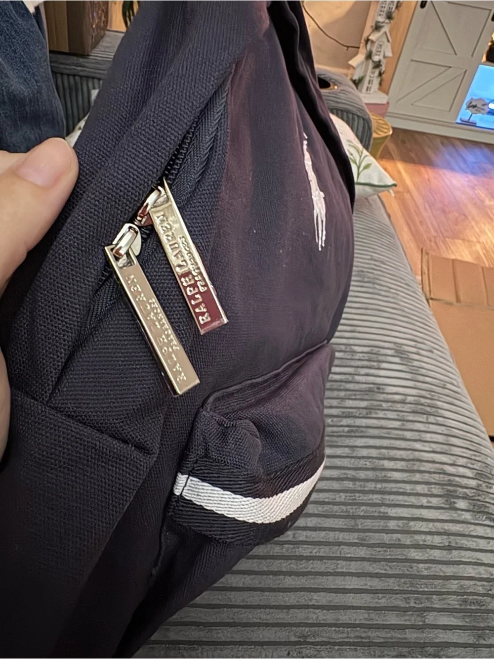 Polo Ralph Lauren Backpack Navy Canvas Horse Double Zipper  NIP